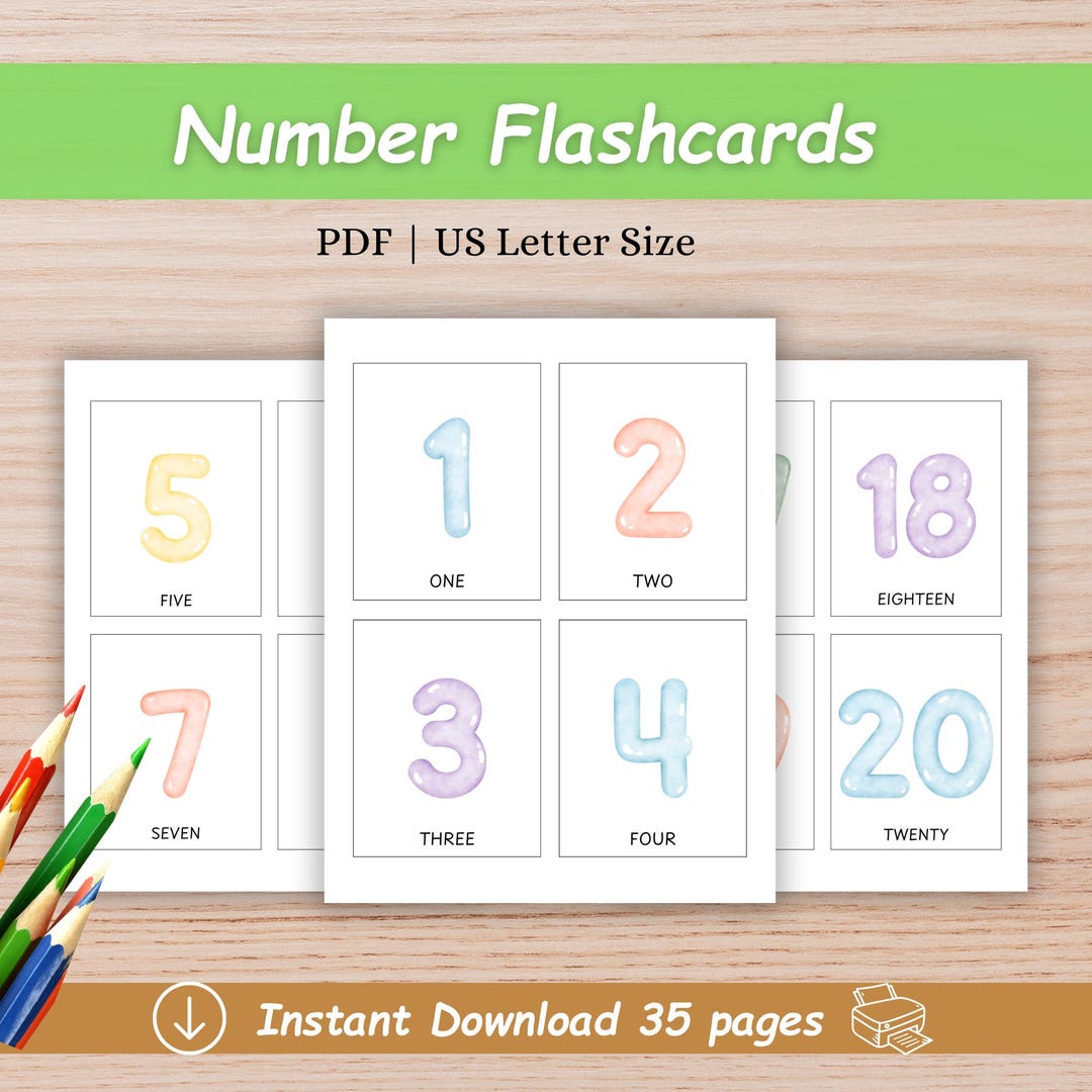 Number Flashcards 1-20: Printable Math Learning Cards (PDF File) - Etsy