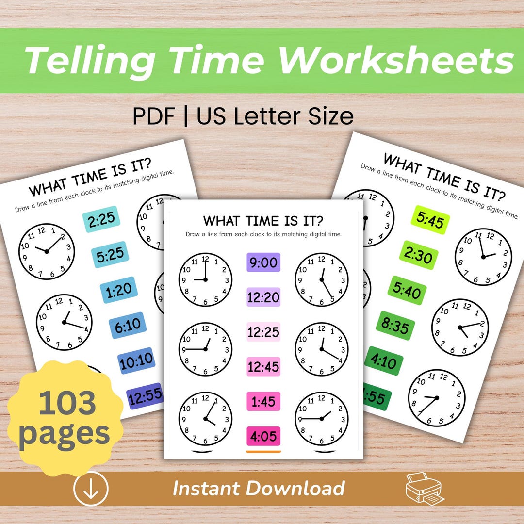 Telling Time Worksheets, Analog Clock Practice, Printable Math for Kids ...