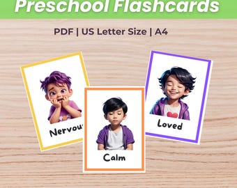 Feeling and Emotion Flashcards Printables: Feelings Learning Cards Preschool Social Skills Printable (PDF)