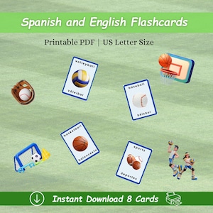 English Spanish Bilingual Flashcards, Preschool Learning Sports, Spanish Flashcards, Spanish Vocabulary, Homeschooling Spanish Words