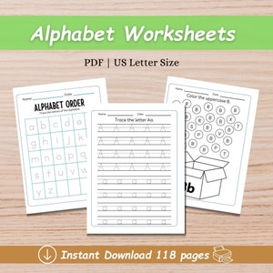 Hojas de trabajo para trazar el alfabeto, práctica de formación de letras, motricidad fina, mayúsculas y minúsculas, hojas de trabajo para preescolar, paquete para aprender a escribir