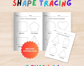 Shape Tracing Worksheets: 2D and 3D Geometry Practice for Preschool