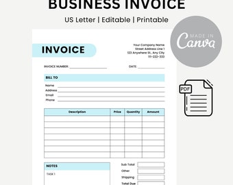 Small Business Invoice Template: Printable, Editable (Digital Download)