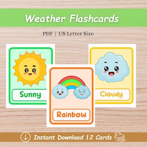 Cartes météo, activités préscolaires à imprimer, apprentissage de la météo, cartes météo pour tout-petits, vocabulaire météo
