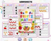 Fruit Math Kindergarten Worksheet, Printable Counting Addition Activity for Kids Preschool Fun