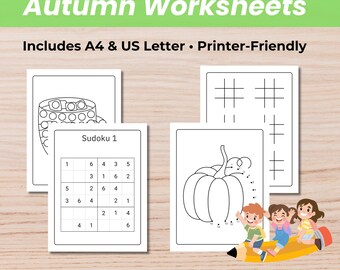 Fall Printable Coloring Pages, Autumn Activity (US Letter A4 PDF)