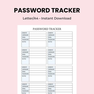 Printable Password Tracker: A4 / US Letter Size (PDF)