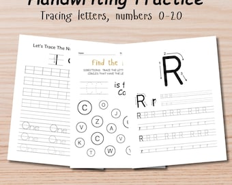 Alphabet Tracing Worksheets, Number Tracing Preschool Handwriting Practice, Fine Motor Skills Printable PDF