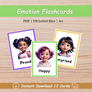 Emotion Flashcards, Printable Feelings Flashcards, Kids Emotions, Montessori Cards, Emotional Learning, Emotions Flash Cards for Kids
