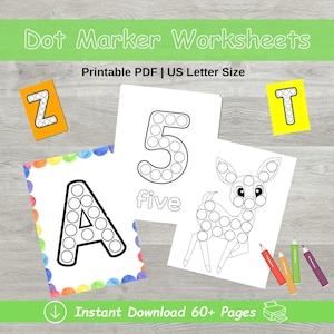 Dot Marker Coloring Page Bundle, Alphabet Dot Marker Pages, Numbers Dot Marker Worksheets, Animal Dot Marker Activity, Flash Cards Printable