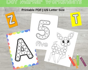 Dot Marker Coloring Pages Bundle, Alphabet, Numbers, Animals (PDF Download)
