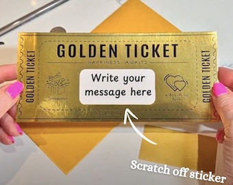 Cadeau billet doré à gratter, carte Gold, bon d'achat, billet personnalisé | carte pour papa, fête des pères, vacances surprise | Cadeau personnalisé
