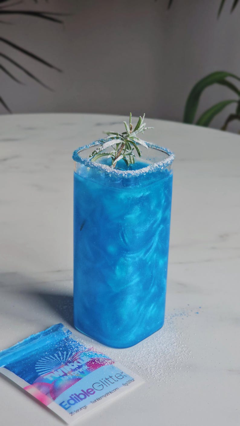 Edible Glitter for Drinks | 25 Servings Per Pack | Unique Cocktail Decorations for Party! Baby Blue