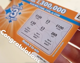6 PACK - Baby Pregnancy Announcement Reveal | We&#39;re Expecting Fake Replica Lottery Scratch off Cards