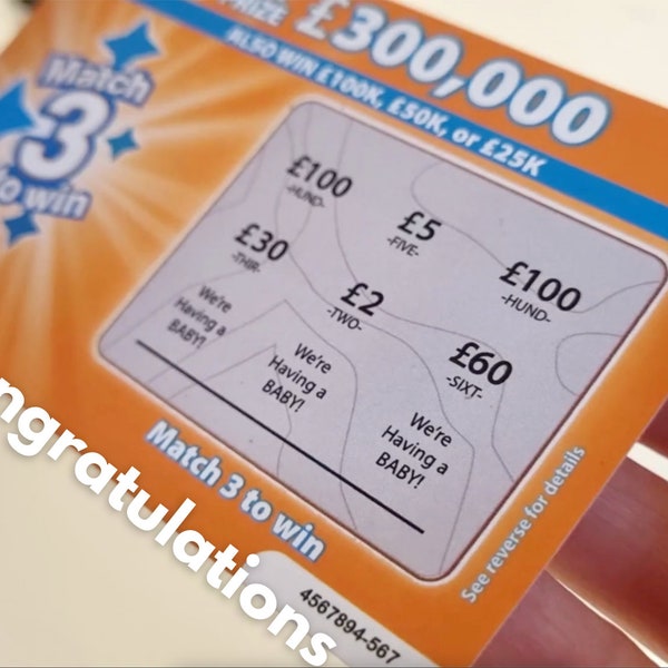 6er PACK - Baby-Schwangerschaftsankündigung enthüllen Fake Replica Lotterie Rubbelkarten