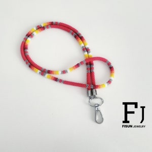 Lanyard im Ethno Stil - Perlen lanyard - Lehrer Lanyard - Perlenarbeit Weißes Schlüsselband - Id Card Neecklace - Badge Holder - Unisexs Geschenke für Sie