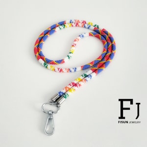 Native American Style - Perlen Lanyard - Lehrer Lanyard - Perlenarbeit Weiß Lanyard - Id Card Neecklace - Badge Holder - Unisexs Geschenke