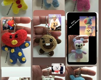 BTS crochet keychain,cooky keychain, crochet amigurumi,hand made bt21 Tata Mang koya Bunny toys of Jimin and other sinder crochet keychain