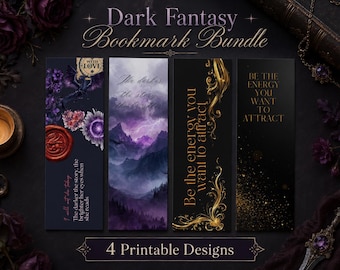 Dark Fantasy Printable Bookmark Bundle | Romantasy Dragon Gothic Floral Bookmarks | Digital Download Reader Gift