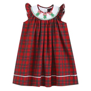 Kleinkind Weihnachtskleid. Gesmoktes Weihnachtskleid. Weihnachtsbaum Bischof Kleid. Baby und Kleinkind Mädchen Urlaub Outfit.