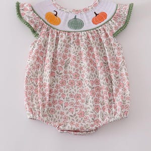 Pumpkin Floral Smocked Puff Sleeve Bubble