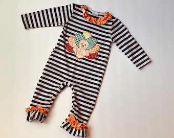 Turkey Appliqué Stripe Romper