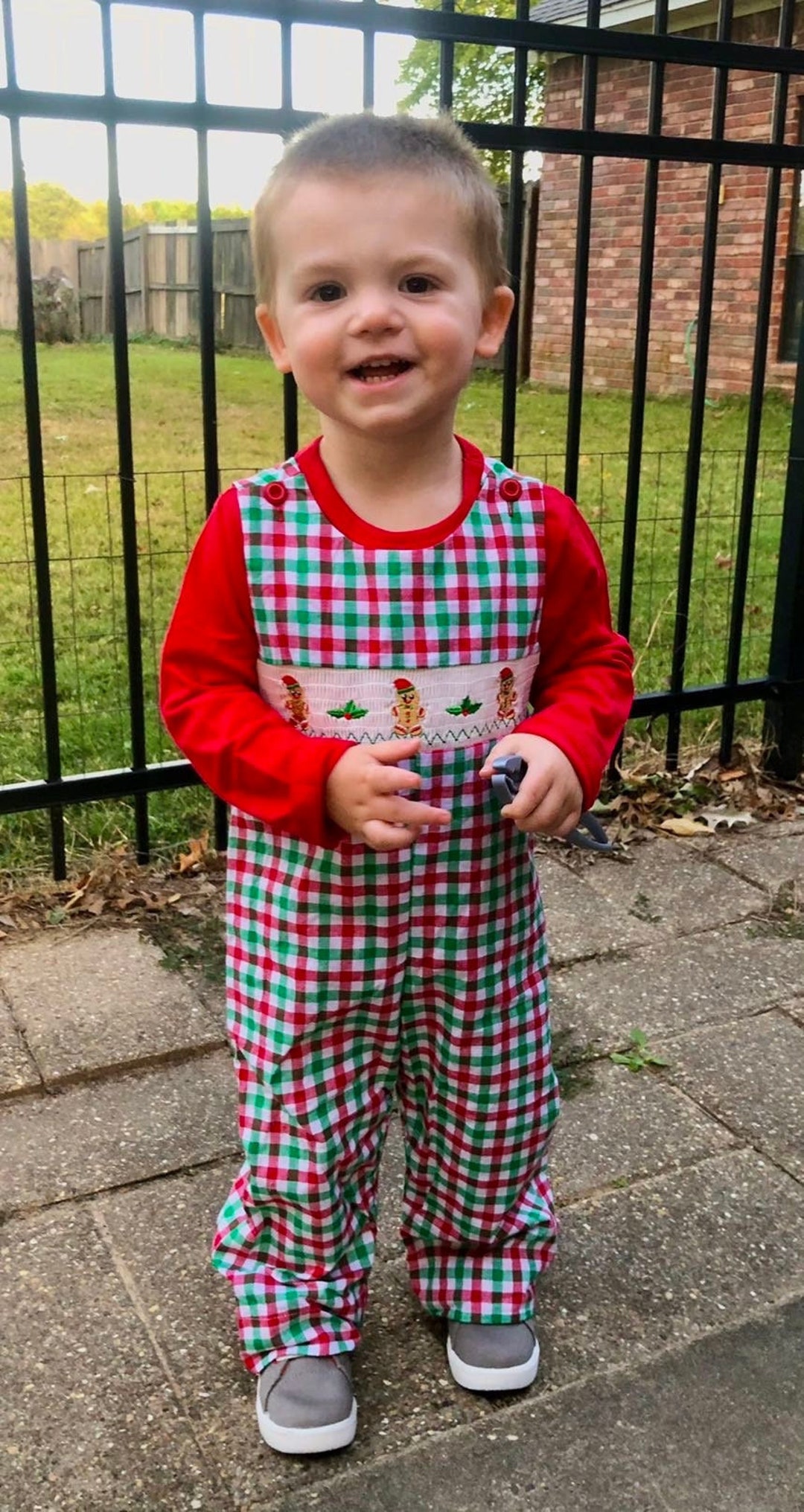 Baby Boy Christmas Outfit Smocked. First Christmas. Gingerbread Jonjon