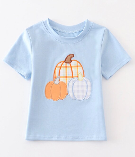 Pumpkin Applique Shirt. Toddler Boy Fall Outfit.