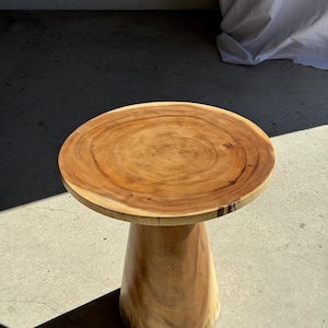 Side table in natural solid suar wood (monoxylous) with minimalist conical base H51D50