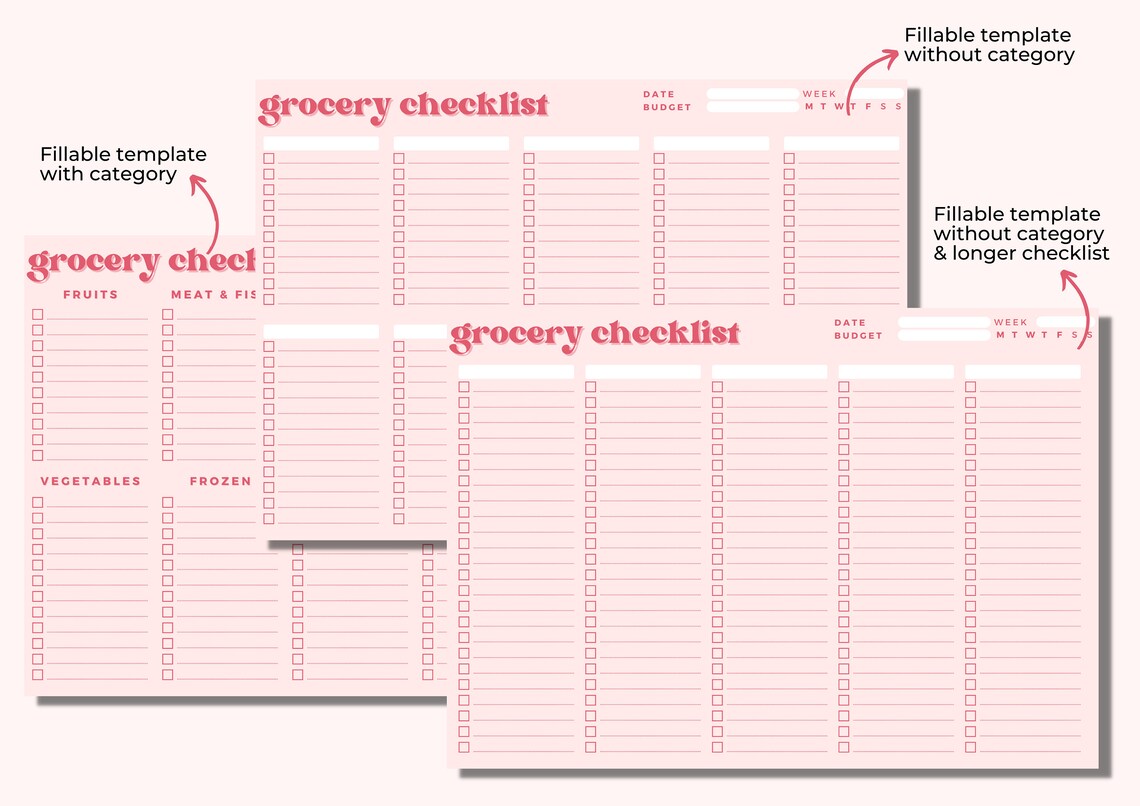 Editable Grocery List Printable Fillable Shopping List - Etsy UK