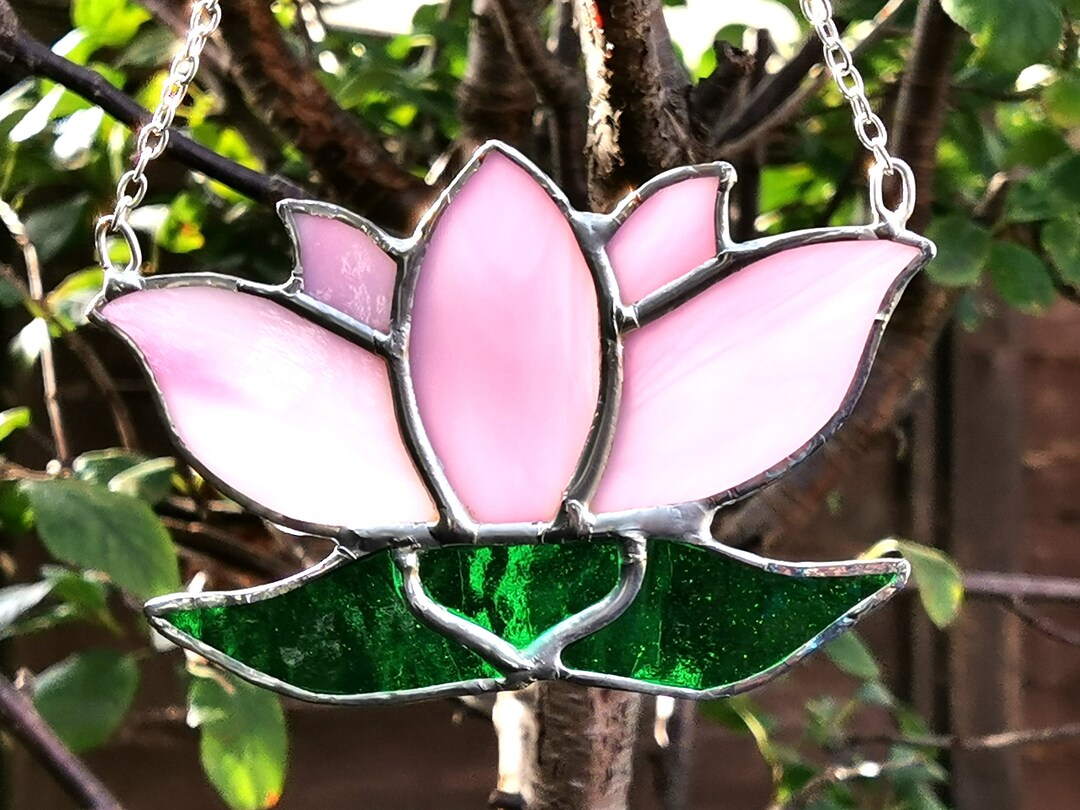 Pink Water Lily Stained Glass Suncatcher Etsy