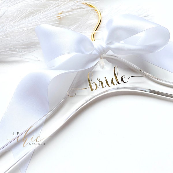 Acrylic bride hanger, hanger for bride, bride hanger, gold acrylic bride hanger, hanger for wedding dress