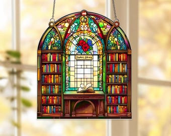 Library Bookshelf Acrylic Suncatcher,  Window Hanging