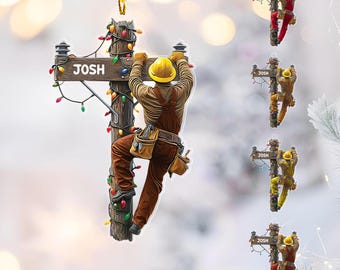 Personalized Lineman Christmas Ornament, Electrician Ornament, Lineman Ornament, Christmas Tree Decor, Outdoor Worker Gift