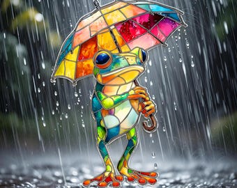 Frog with Umbrella Acrylic Suncatcher, Funny Frog Window Hanging, Whimsical Frog Decor, Nature Lovers Gift, Garden Window Decor