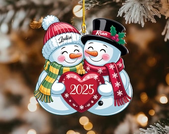 Personalized Snowman Couple Ornament, Our First Christmas, Newlywed Gift