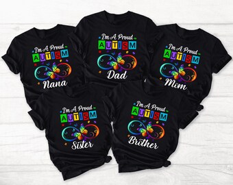 Proud Autism Family Shirt, Autism Awareness T-Shirt, Rainbow Butterfly Infinity Puzzle Shirt, Autism Support Gift, Neurodiversity Tee
