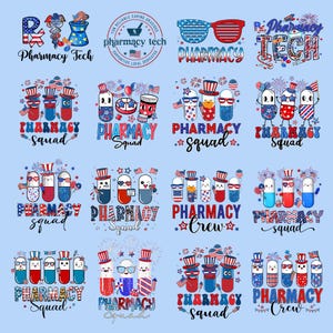 4th of July Pharmacy Tech PNG: All American Squad (Digital Download, 16 PNG Files)