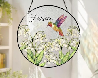 Custom Birth Flower Glass Suncatcher, Flower Window Hanging, Birth Flower Gift, Home Decor,Birthday Gift For Mom,Birth Flower With Name Gift