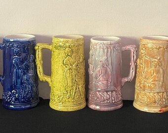 Set of 6 Vintage MCM Glazed Ceramic Mugs