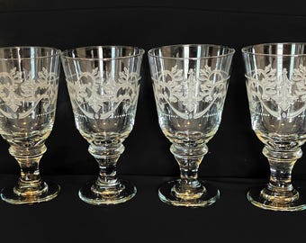 Vintage Libbey MCM Etched Water/Wine Goblets