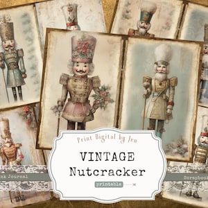 Quebra-nozes vintage, páginas de diário de lixo de Natal, páginas de diário de quebra-nozes, papéis imprimíveis, scrapbooking, criação de cartões, colagem digital, coisas efêmeras