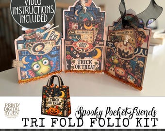Spooky Pocket Friends Tri Fold Folio Kit Halloween Junk Journal Printable  DIY Paper Craft