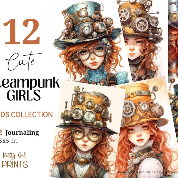 Steampunk Girls Printable Cards, Junk Journal Ephemera, Tags, Scrapbooking, Digital Download, Commercial Use