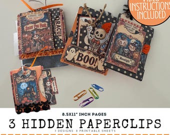 Scary Fun Park Hidden Paperclips, Halloween Junk Journal Ephemera (Digital Download)