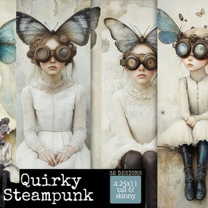 Papeles JJ Steampunk peculiares, altos y delgados, Steampunk con estilo, personajes Steampunk neutros, creación de tarjetas en dos tamaños, diarios basura, arte digital