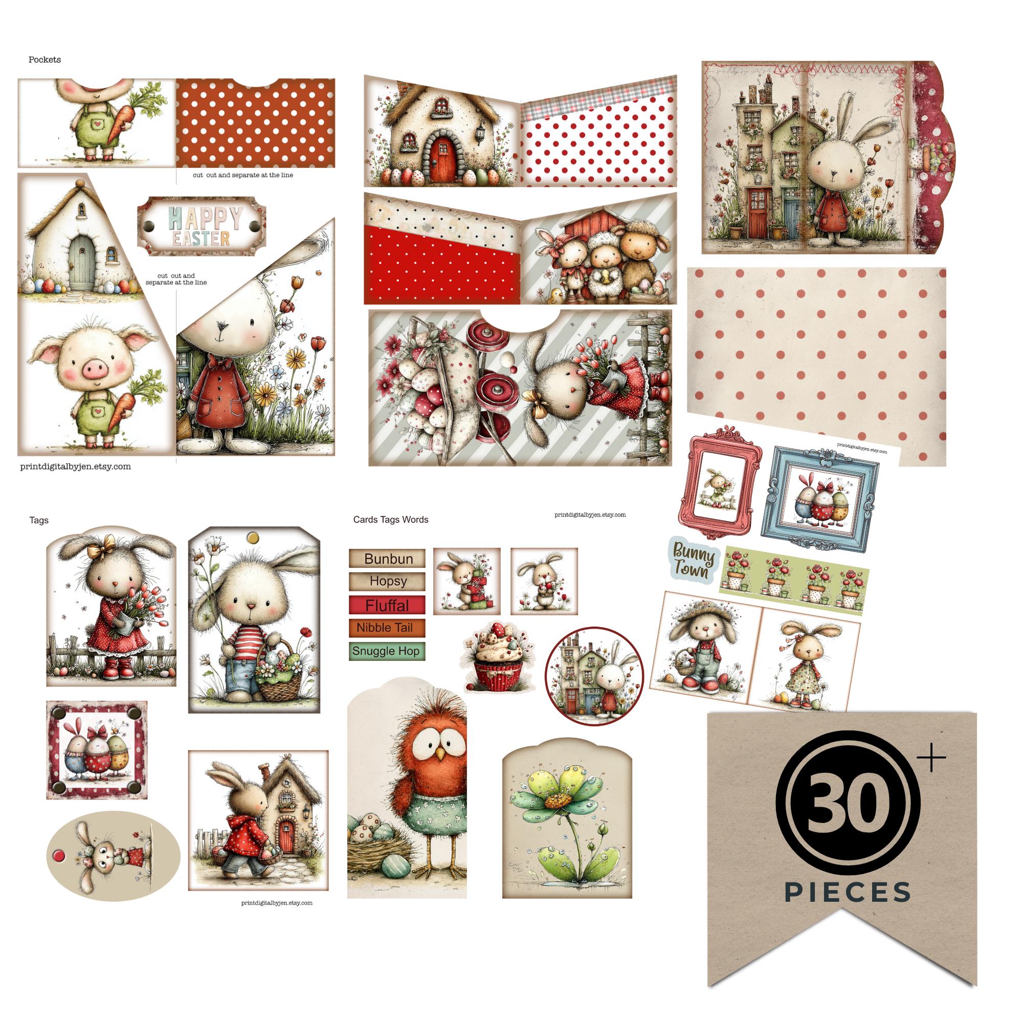 Bunny Junk Journal Easter Folio Kit Digital Ephemera Pockets Tags 8 ...