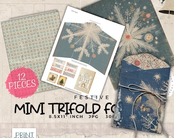 Feestelijk mini-driebladige folio – afdrukbare kerstknutselset 12-delig JPG