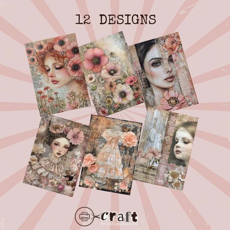 Shabby Chic Girl Junk Journal Paper: Floral Printable (digital Download ...