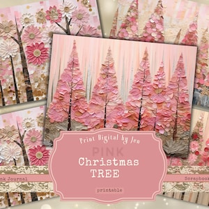Pink Christmas Junk Journal Pages Pink Christmas Tree Junk Journal Papers Ephemera Digital Scrapbook Paper Kit Collage Junk Journal Kit